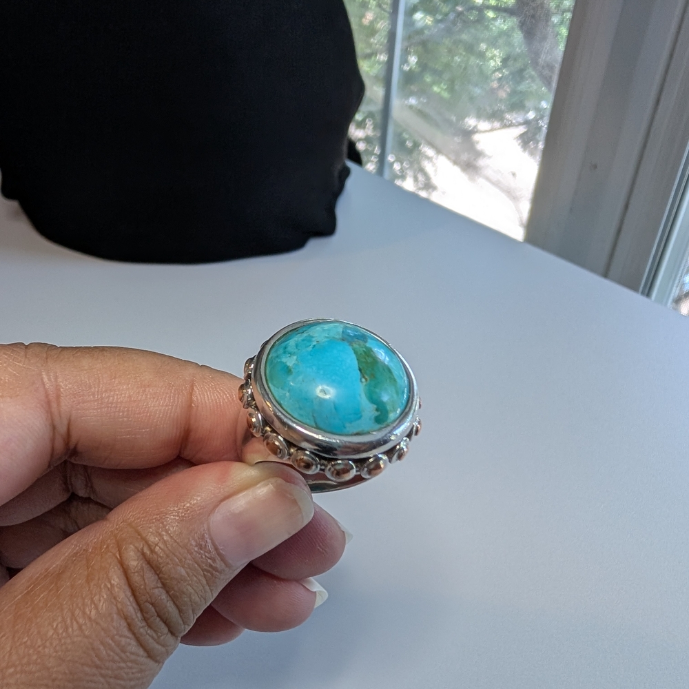 Turquoise Silver Statement Ring - image 3